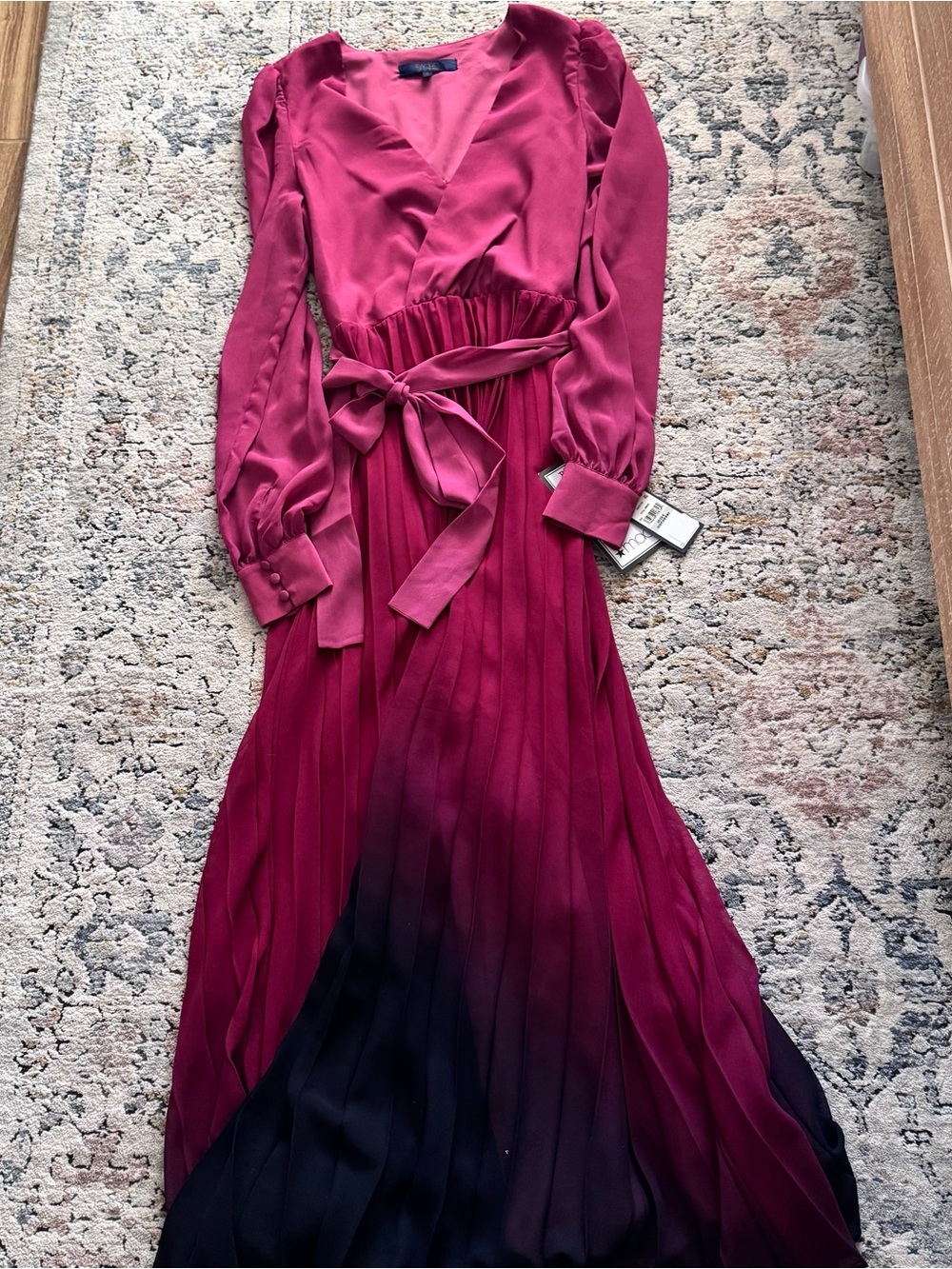 NWT RACHEL Rachel Roy Fahari Magenta to Black Ombre Pleated Maxi Dress, Size 0